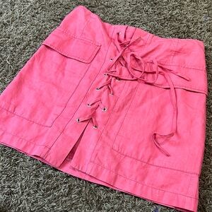 1250C Pink Lace Up Cargo Mini Skirt Size Small